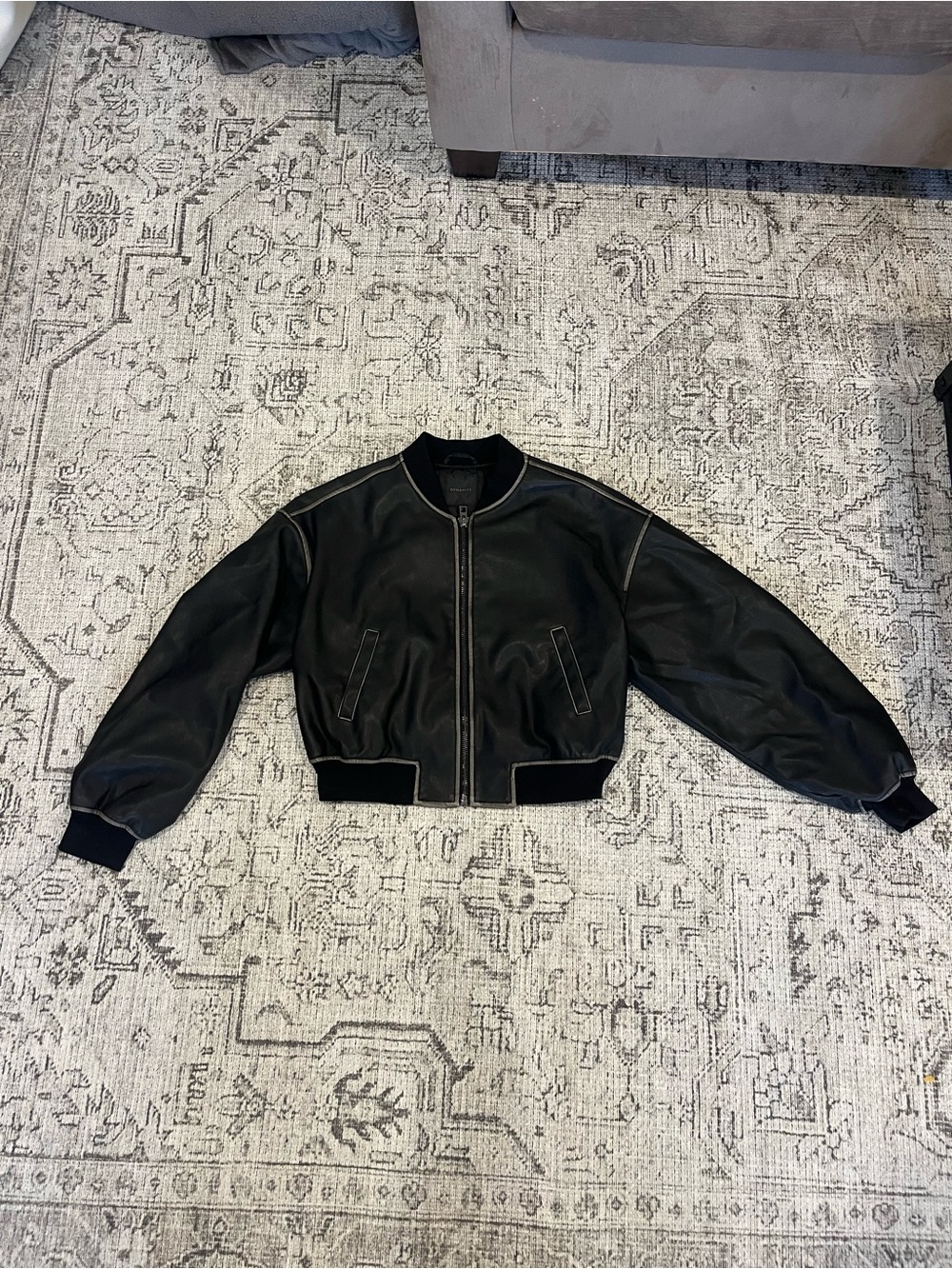 Dynamite Black Leather Bomber Jacket
